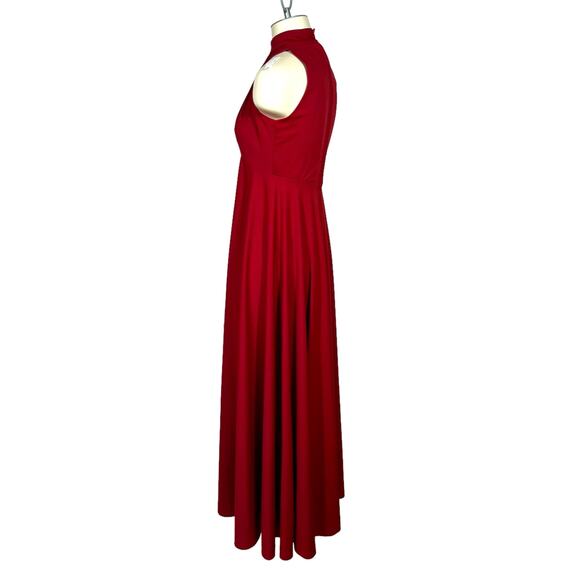 Vintage Maxi Dress Small Maroon Sleeveless Mock Neck High-Waist Back Zip USA - Picture 11 of 11